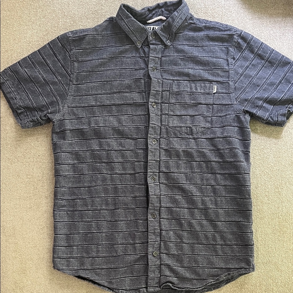 Men's Charcoal Striped Button-Down Shirt Medium